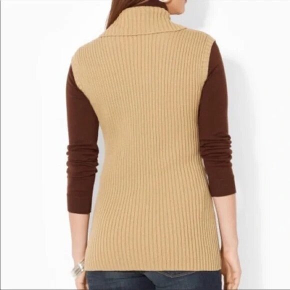 Lauren Ralph Lauren Cable Knit Sweater Vest Sleeveless Tan Women's Sz L  B9 - Picture 4 of 11